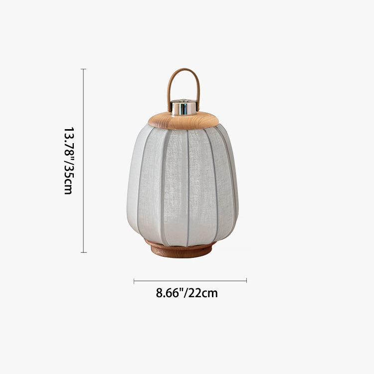 Lámpara de mesa LED de linterna redonda portátil japonesa tradicional de madera, tela de seda y acero inoxidable para sala de estar 