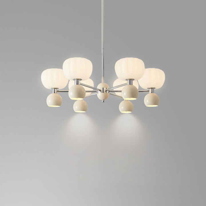 Chandelier contemporain nordique crème acrylique citrouille abat-jour cadre en fer 12/16 lumières pour salon 