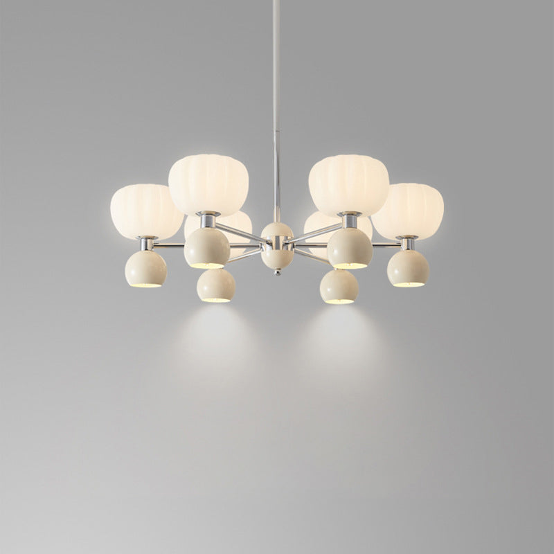 Chandelier contemporain nordique crème acrylique citrouille abat-jour cadre en fer 12/16 lumières pour salon 