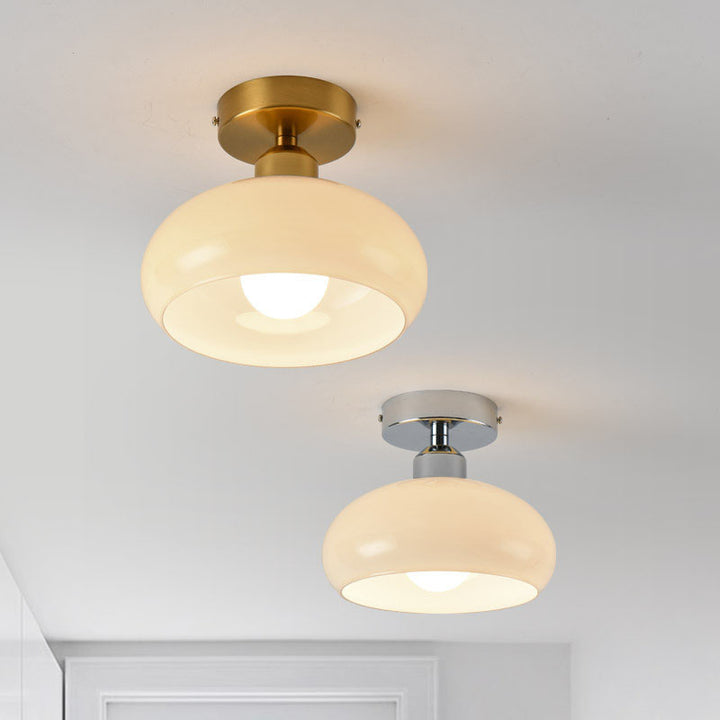 Moderne Einfachheit Runde Hardware Glas 1-Licht Semi-Flush Mount Deckenleuchte für das Schlafzimmer 