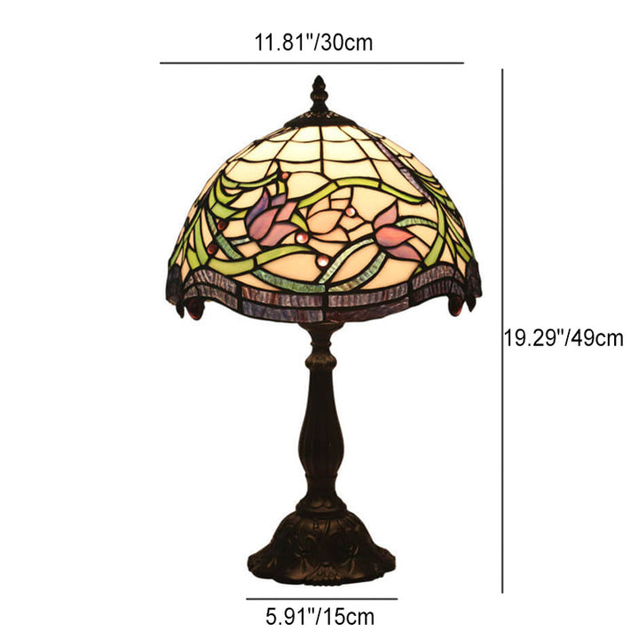 Lámpara de Mesa de 1 Luz con Cúpula de Resina de Vidrio Tiffany Tulip Vintage 