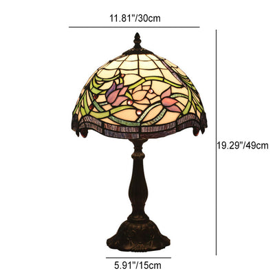 Vintage Tiffany Tulip Stained Glass Resin Dome 1-Light Table Lamp