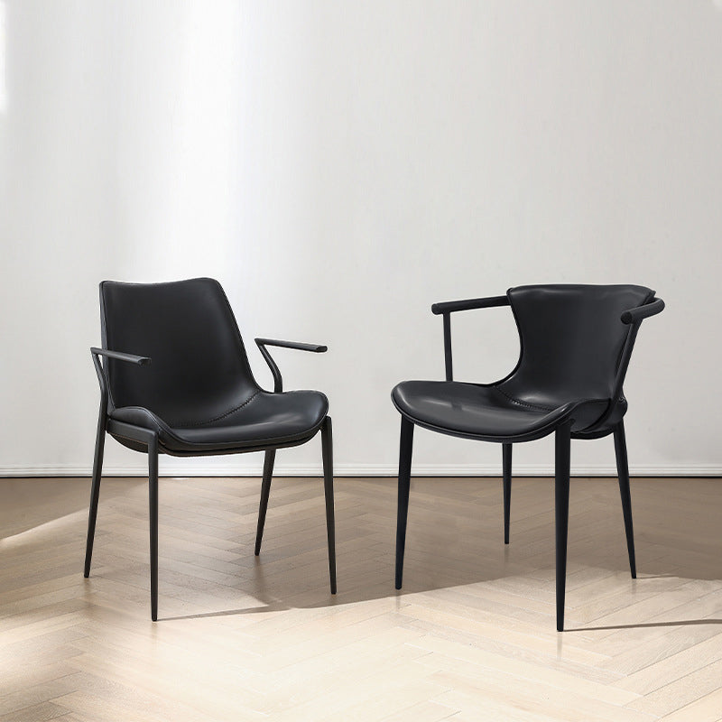 Chaise de salle à manger en cuir et métal avec dossier trapézoïdal minimaliste moderne pour salle à manger 