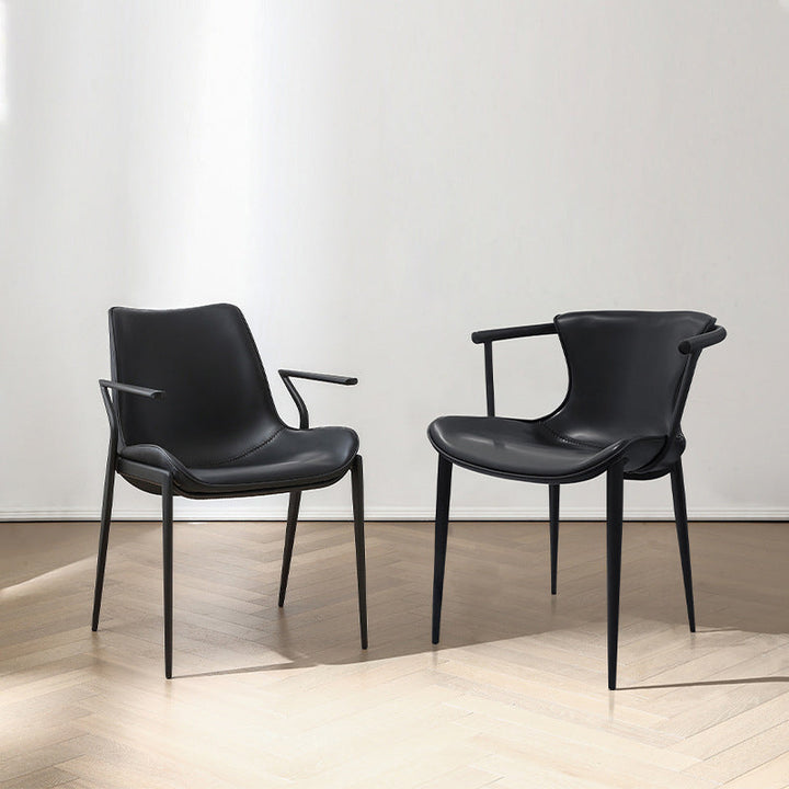 Chaise de salle à manger en cuir et métal avec dossier trapézoïdal minimaliste moderne pour salle à manger 