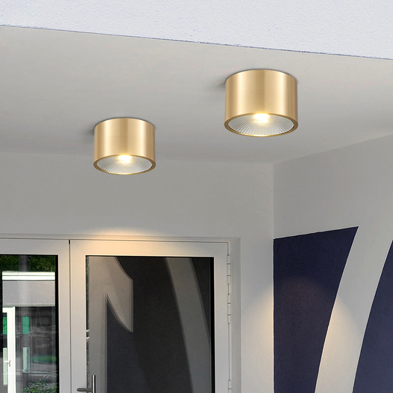 Modern Minimalist Cylinder Brass LED Flush Mount Ceiling Light For Living Room