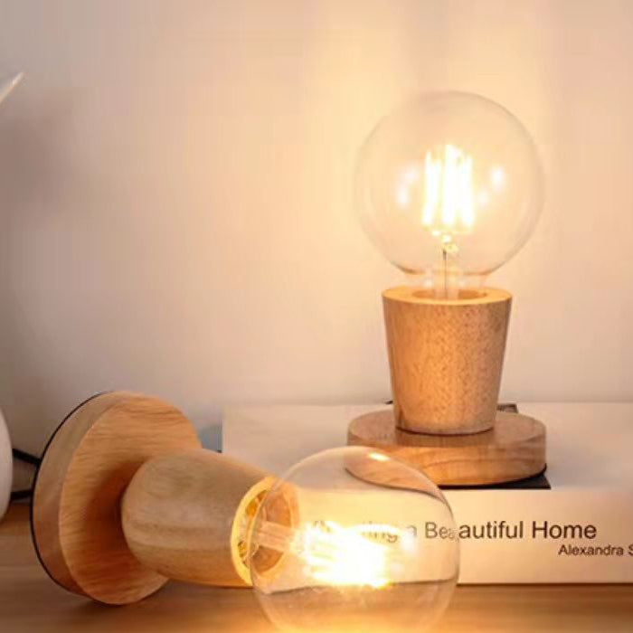 Lámpara de mesa de 1 luz de vidrio y madera escandinava contemporánea para dormitorio 