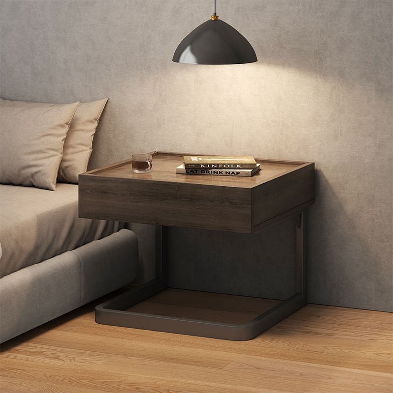 Modern Minimalist Rectangular MDF Steel Nightstand 1-Drawer For Bedroom