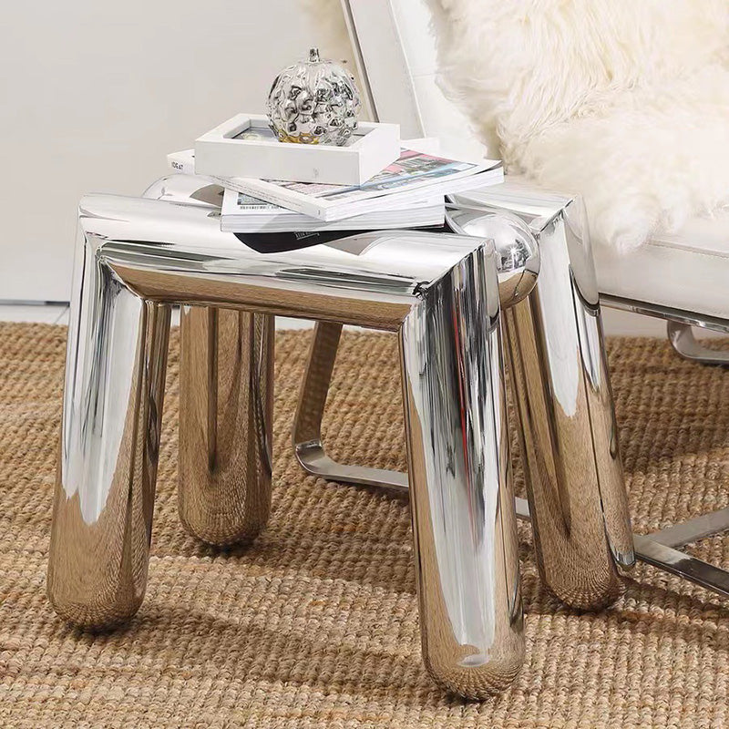 Modern Minimalist Stainless Steel Geometric Round Tube Splicing Footstool For Entryways