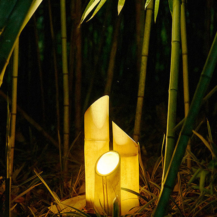 Éclairage paysager LED en résine solaire étanche créatif contemporain en bambou pour jardin 