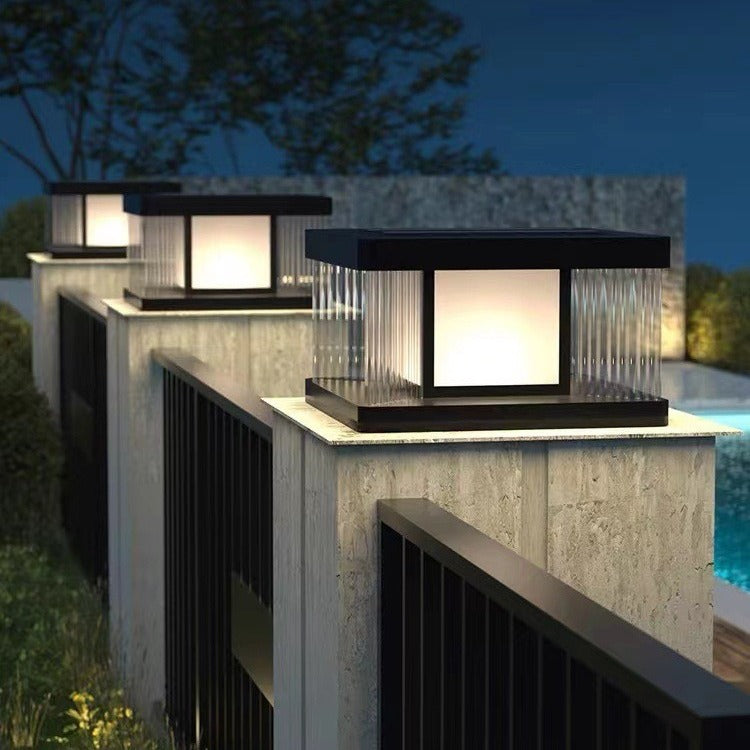 Luz de jardín solar impermeable de aluminio con vidrio cuadrado ondulado por el agua y LED de simplicidad moderna para poste 