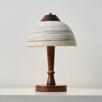 Contemporary Retro Ceramic Bowl Shape Wood 1-Light Table Lamp For Bedroom