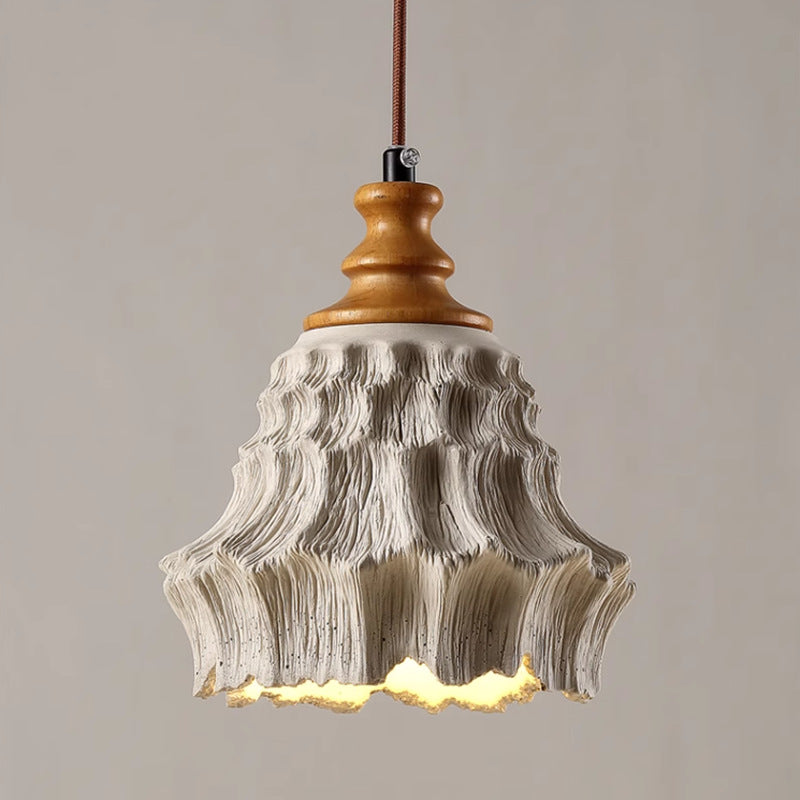 Traditionelle Vintage Holz Wellbeton Schatten 1-Licht Pendelleuchte für Wohnzimmer 