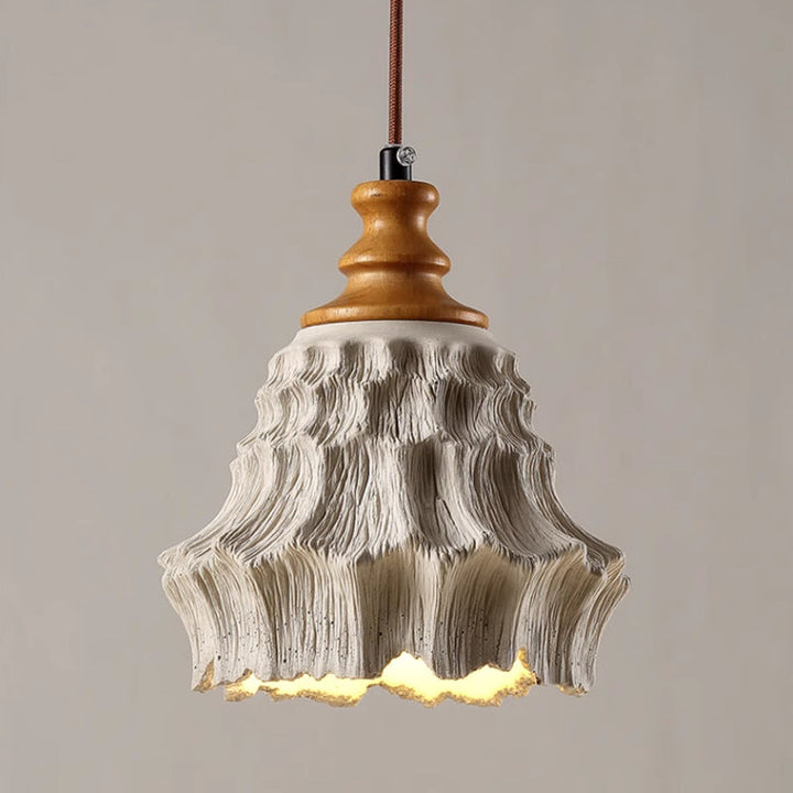 Traditionelle Vintage Holz Wellbeton Schatten 1-Licht Pendelleuchte für Wohnzimmer 