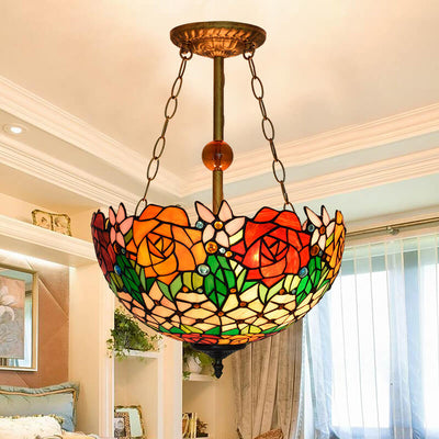 Tiffany Creative Stained Glass Rose 3-Light Pendant Light