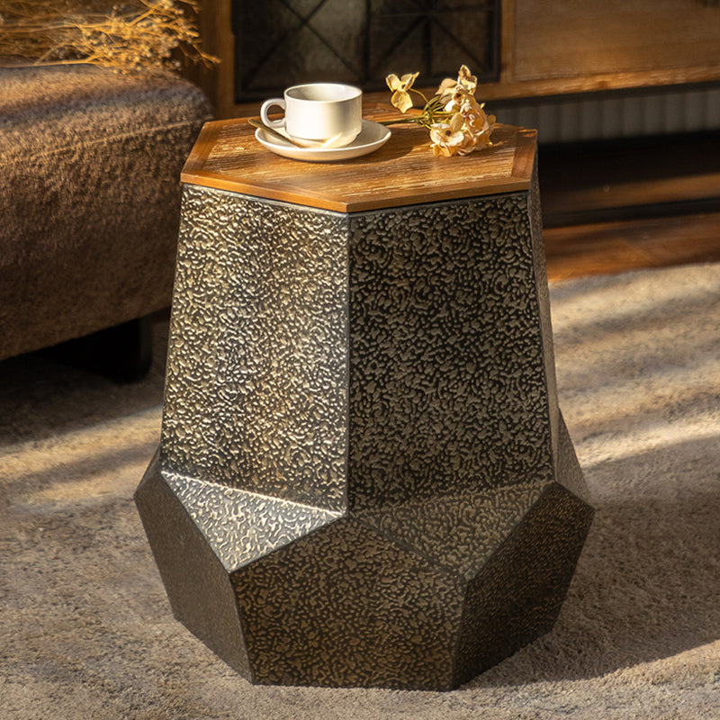 Mesa de café geométrica de hierro y madera de pino con diseño retro contemporáneo de 1 estante para sala de estar 