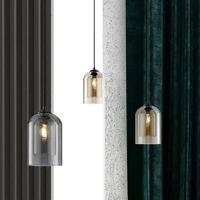 Moderne Einfachheit Zylinder Runde Glas Eisen 1-Licht Pendelleuchte für Wohnzimmer 