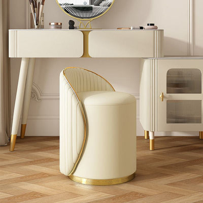 Taburete de tocador de hierro cilíndrico minimalista moderno con respaldo de cuero para dormitorio 