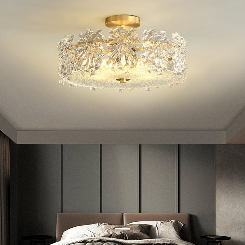 Plafonnier moderne minimaliste rond en verre et cuivre 4/6 pour salon 