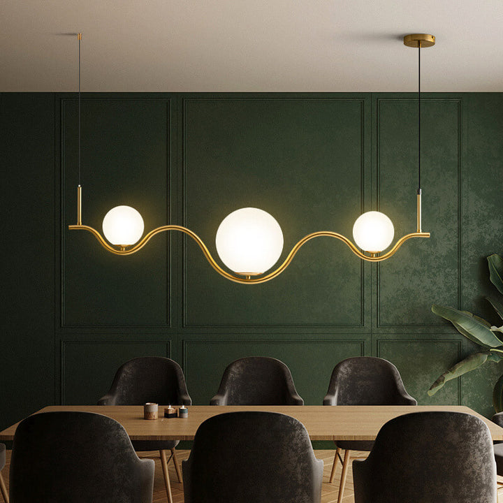Lustre scandinave minimaliste à 2/3 lumières avec cadre en forme de vague et abat-jour en verre 