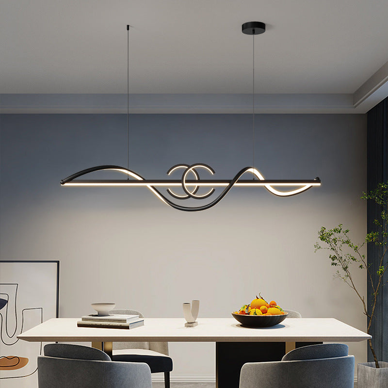 ثريات بإضاءة LED من الألومنيوم والحديد بتصميم شريط موجي حديث بسيط لغرفة الطعام 