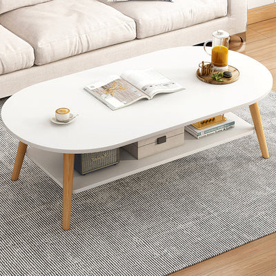 Mesa Auxiliar Moderna Minimalista de Madera Maciza con Forma de Rectángulo Redondeado de 2 Niveles Para Sala de Estar 