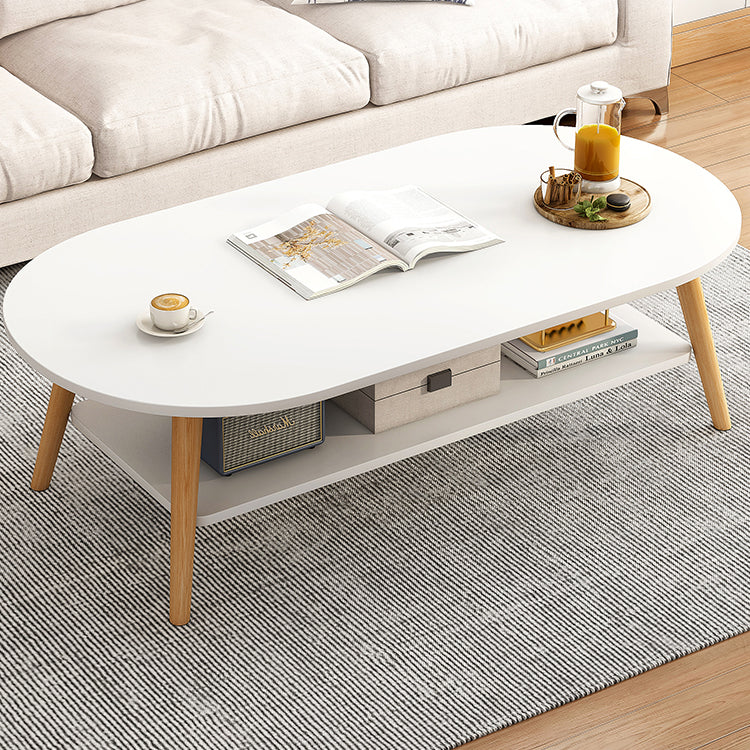 Mesa Auxiliar Moderna Minimalista de Madera Maciza con Forma de Rectángulo Redondeado de 2 Niveles Para Sala de Estar 