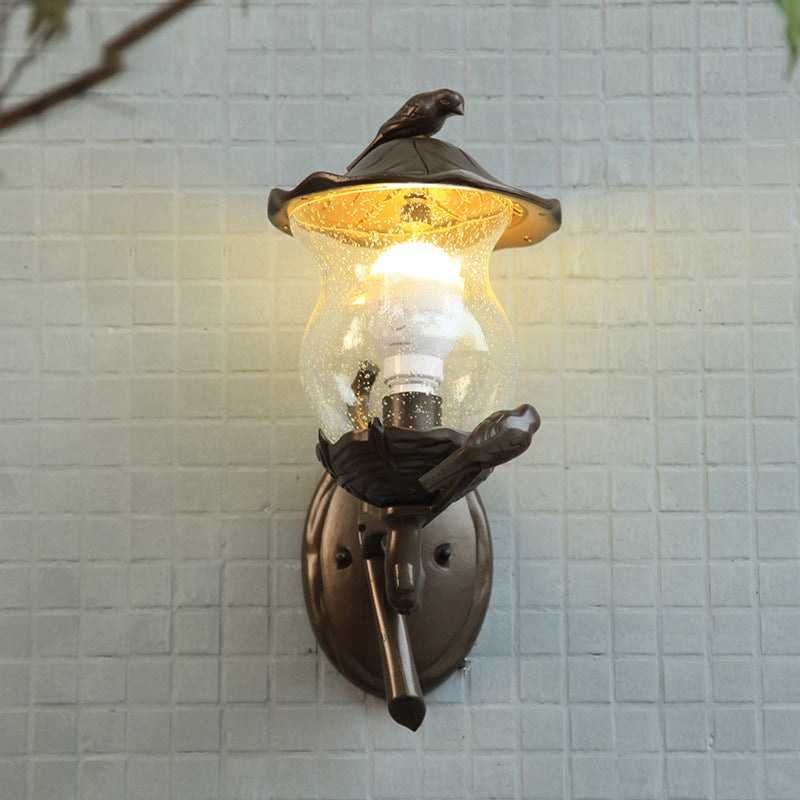 Traditionelle europäische Kürbisvogel-Aluminiumglas-Wandleuchte mit 1 Licht für die Außenterrasse 