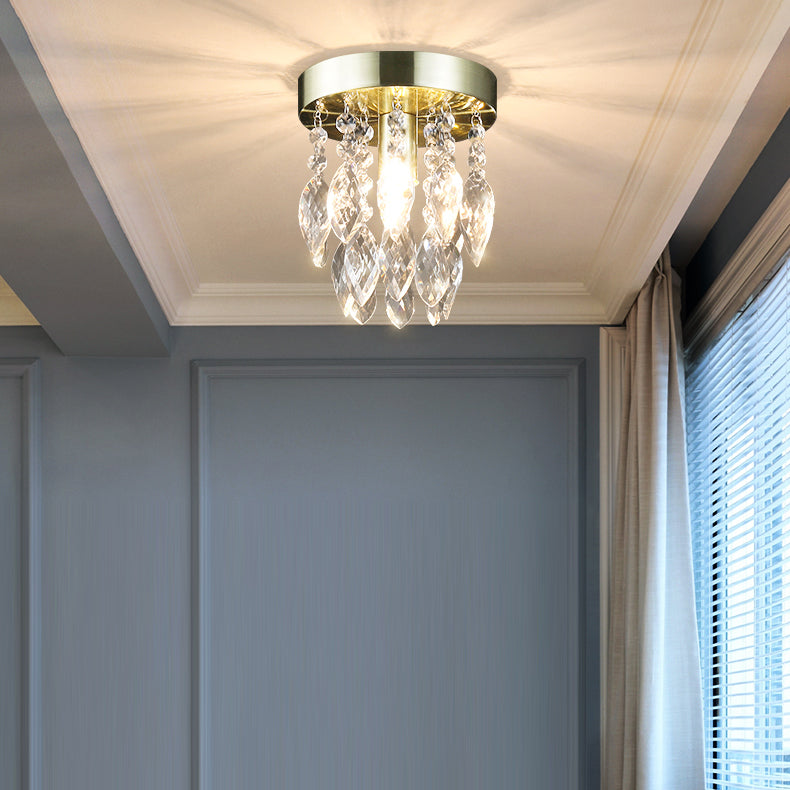 Lustre de plafond semi-encastré à 1 lumière avec carillon éolien en cristal et métal contemporain de luxe pour salon 