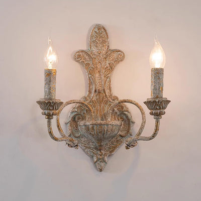 French Nostalgic Iron Resin Double Head Candelabra 2-Light Wall Sconce Lamp