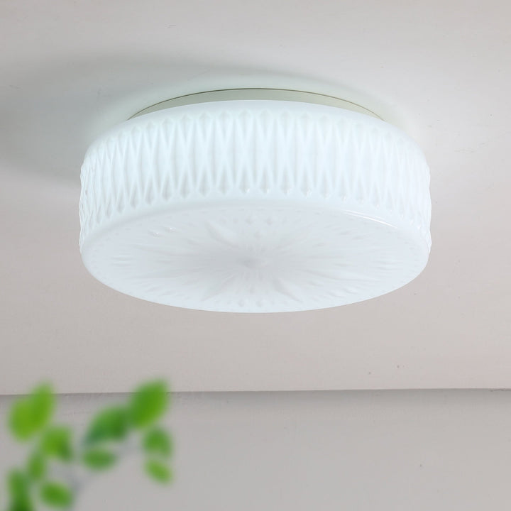 Contemporary Simplicity Cylindrical Engraved Iron Glass LED Flush Mount Ceiling Light For Living Room