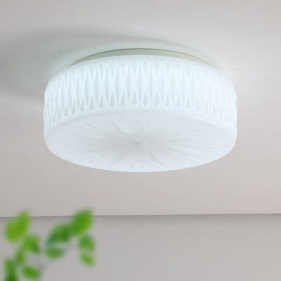 Plafonnier LED en verre gravé cylindrique de simplicité contemporaine pour salon 
