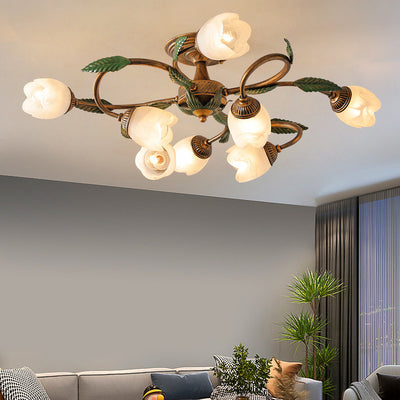 Modern Idyllic Iron Flower Branch 6/8/10-Light Semi-Flush Mount Lighting