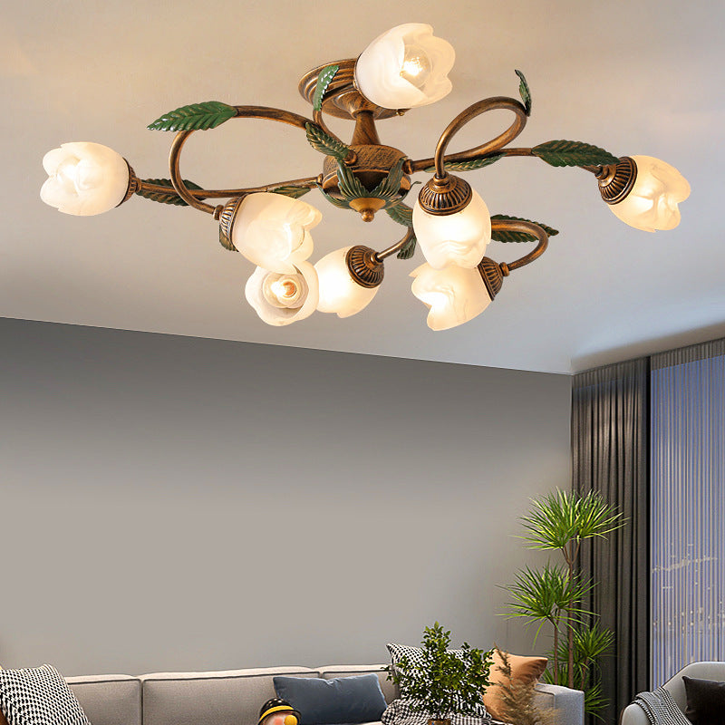 Modern Idyllic Iron Flower Branch 6/8/10-Light Semi-Flush Mount Lighting