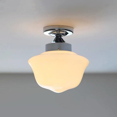 Zeitgenössische Einfachheit Eisen Glas Eierkuchen Form 1-Licht Halbbündige Montage Deckenleuchte für Wohnzimmer 