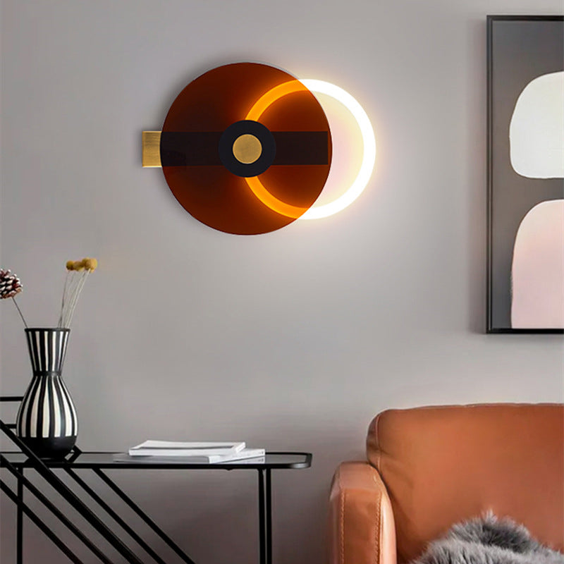 Zeitgenössische kreative Eisen Acryl Runde Disc LED Wandleuchte Lampe für Wohnzimmer 