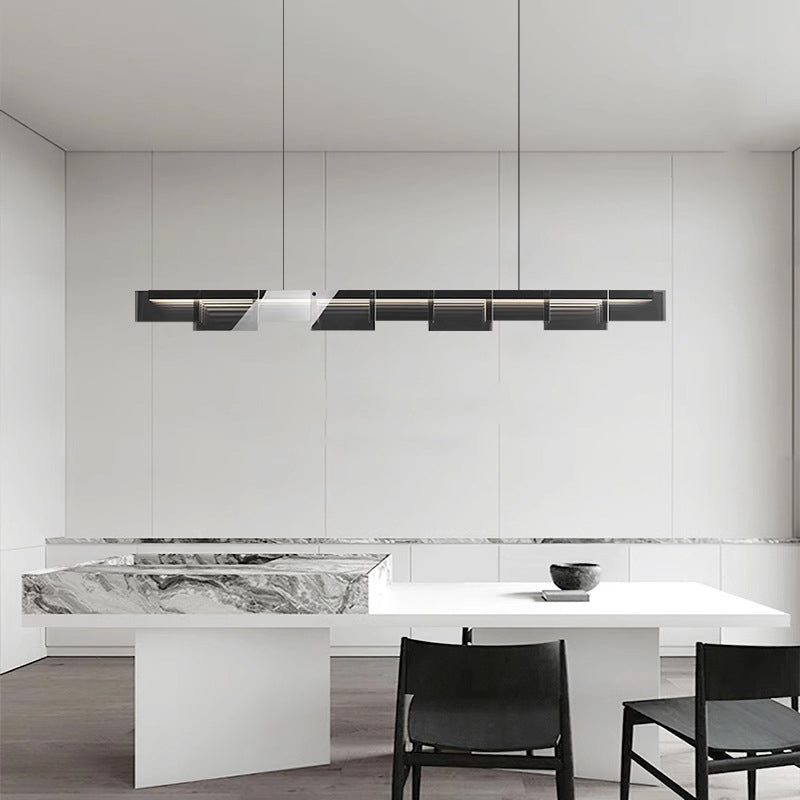 Lustre à LED moderne minimaliste en verre long et cuivre pour salon 