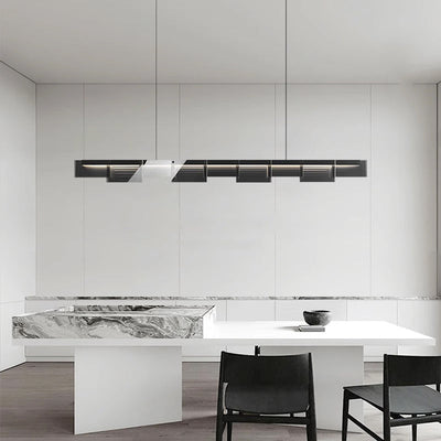 Modern Minimalist Long Glass Copper LED Island Light Chandelier For Living Room