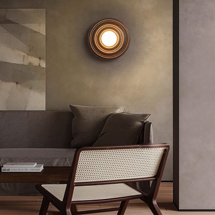 Traditionelle japanische Wabi-Sabi Holz Wachstumsring Glaskugel Schatten 1-Licht Wandleuchte Lampe für Schlafzimmer 