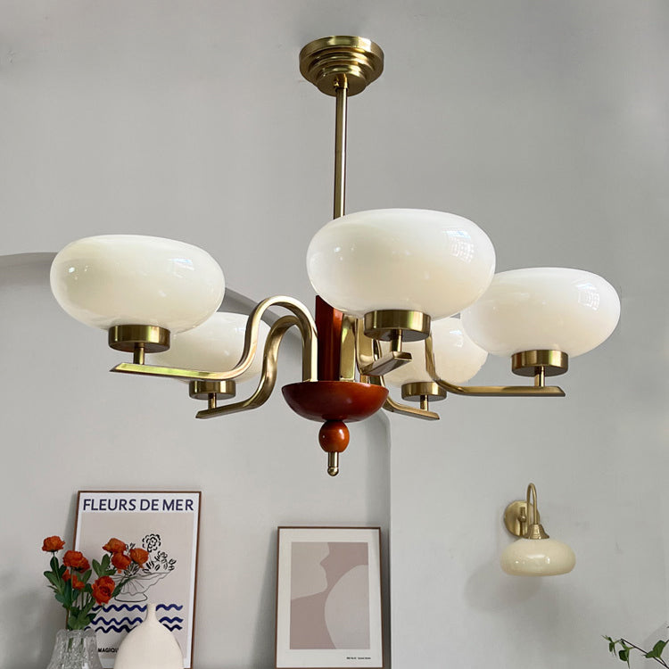 Traditional Vintage Metal Glass Oval Round 3/5 Light Chandeliers For Living Room