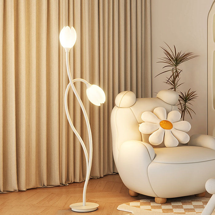 Lámpara de pie de 1 luz de plástico enrollado de hierro contemporáneo y creativo con tulipanes para sala de estar 