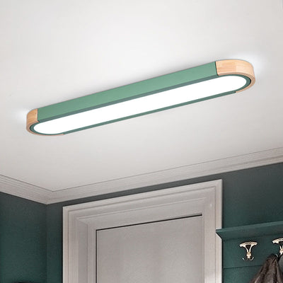 Contemporary Scandinavian Long Oval Iron Log Acrylic LED Flush Mount Ceiling Light For Bedroom