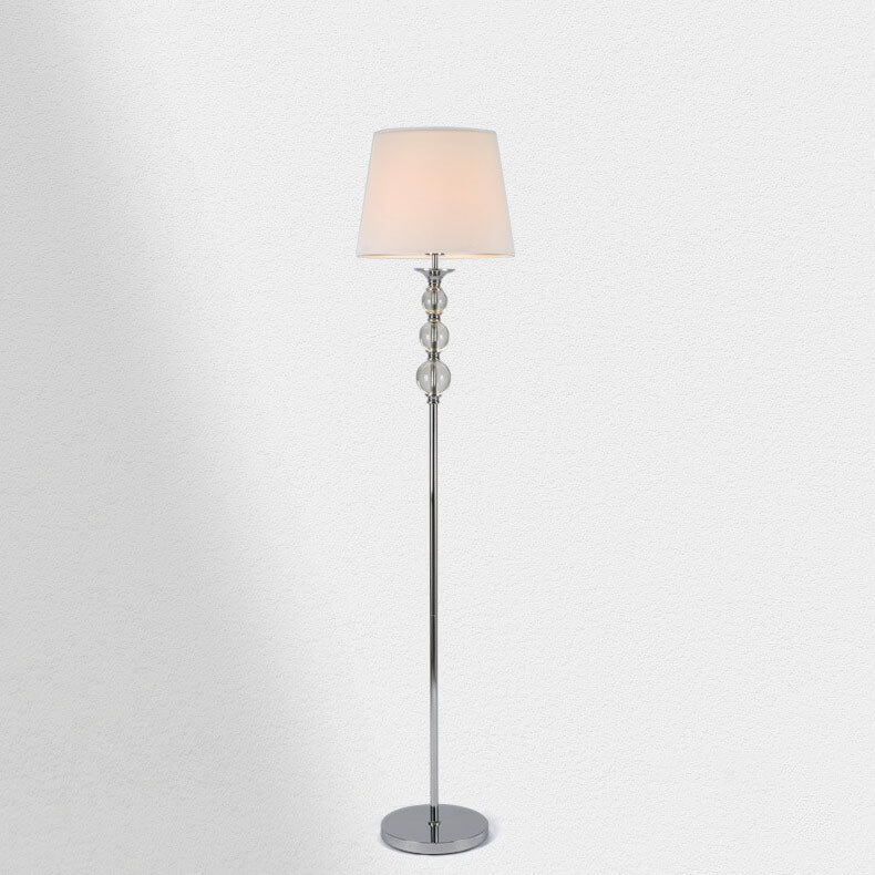 French Vintage Fabric Cone Glass Plated Chrome Column 1-Light Standing Floor Lamp