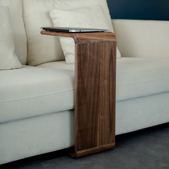 Mesa Auxiliar Cuadrada Rectangular Nórdica Contemporánea en Forma de C de Madera de Nogal para Sala de Estar 