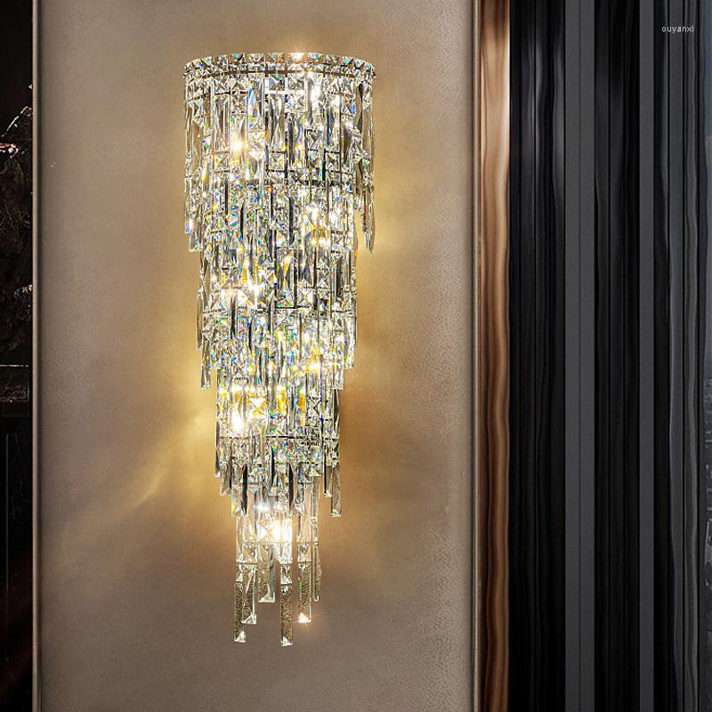 Zeitgenössische Luxus Kristall Quaste Halb Pfosten 1-Licht Wandleuchte Lampe für Wohnzimmer 