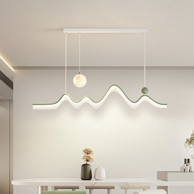 ثريا ضوء الجزيرة LED من الألومنيوم والأكريليك بتصميم حديث وموجة القمر الطويلة من الحديد لغرفة الطعام 