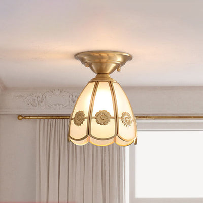 Modern Simple All-Copper Flower-Shaped 1-Light Semi-Flush Mount Ceiling Light