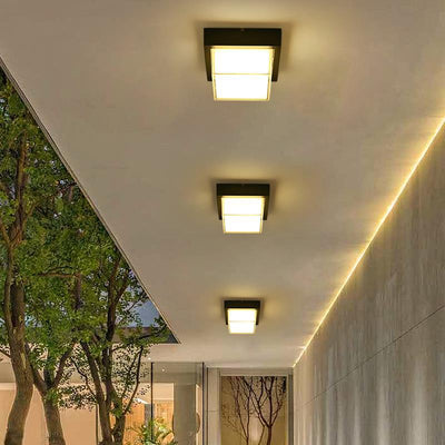 Modern Minimalist Die-Cast Aluminum Square Round Outdoor LED Flush Mount Ceiling Light