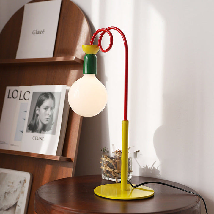 Lámpara de mesa contemporánea retro con poste curvado y bola redonda de hierro y vidrio para 1/2 luces para sala de estar 