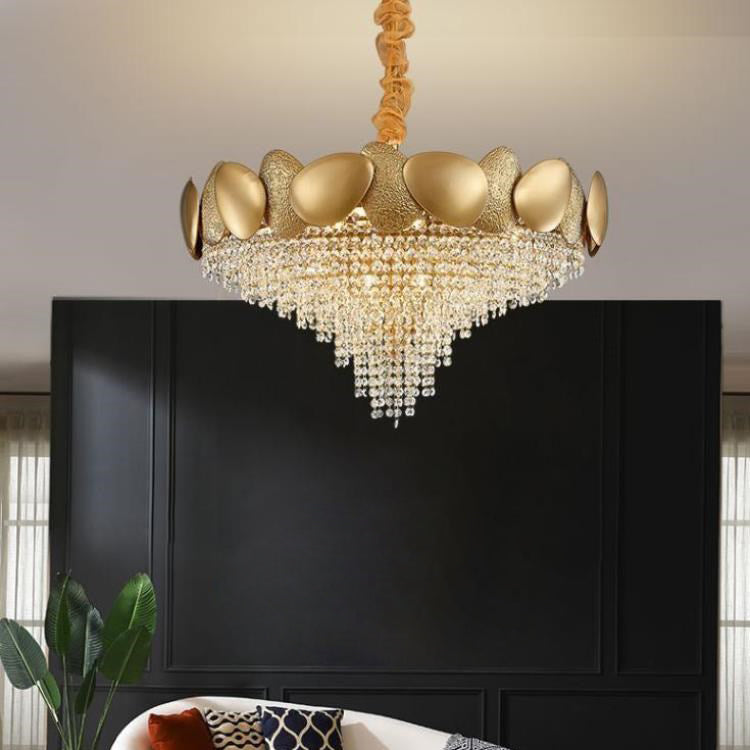 Lustre moderne de luxe en acier inoxydable avec cadre en titane et perles de cristal à 11/15 lumières pour salon 