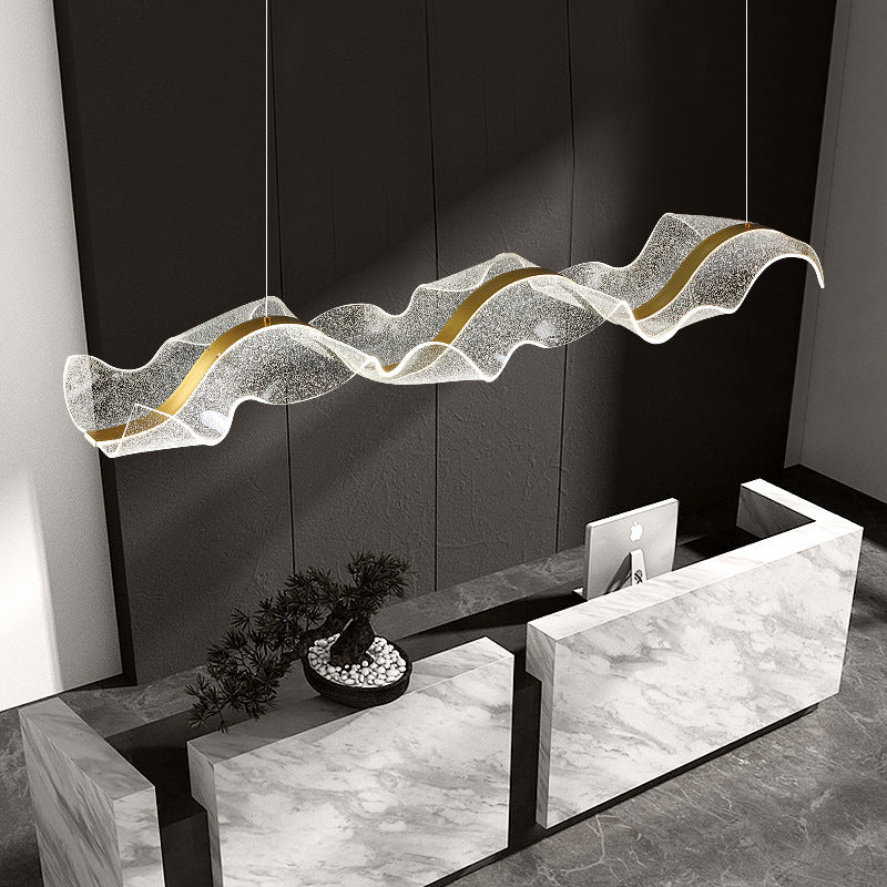 Lustre moderne en acrylique à LED pour salle à manger avec ruban en forme de vague et rectangle créatif contemporain 